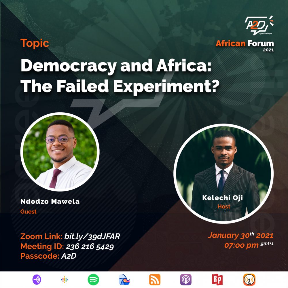 poster design for A2D Talkshow episode on Democracy and Africa: The Failed Experiment?, African forum 2021 episode 3