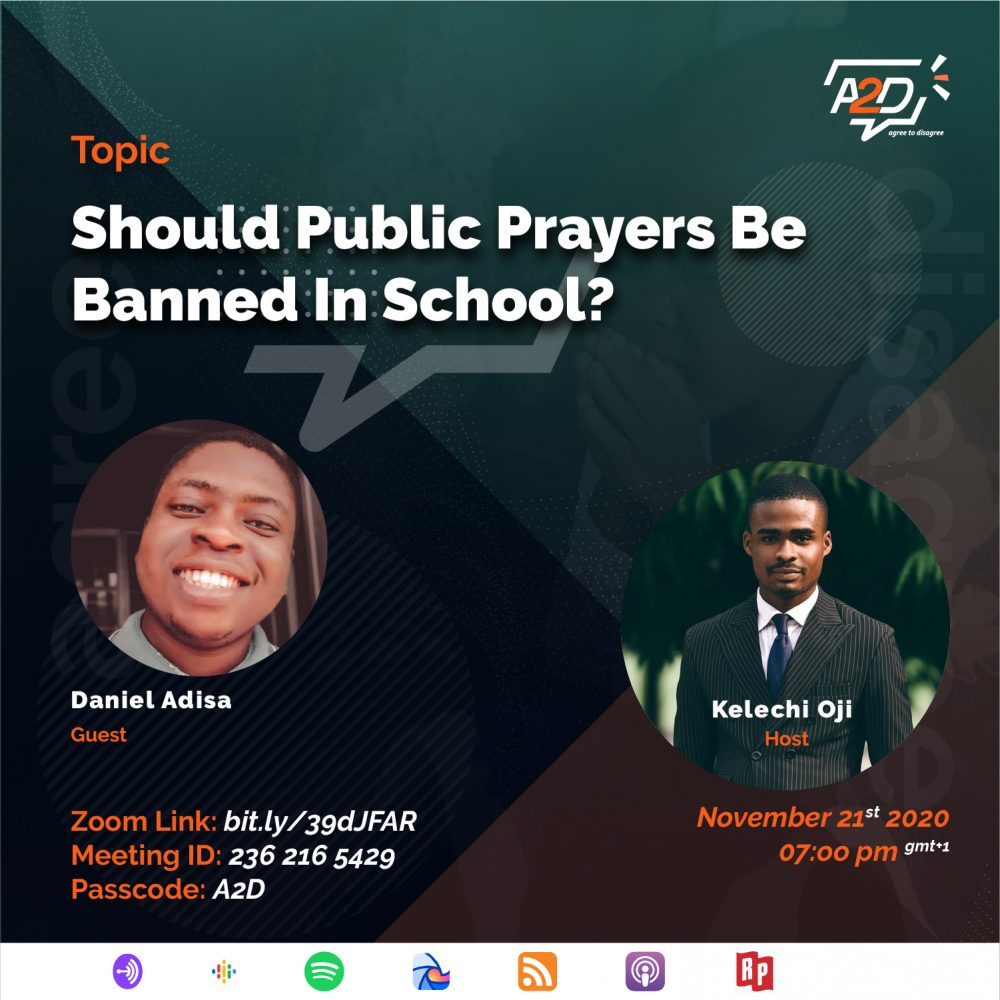 poster design for A2D Talkshow episode on Should Public Prayers Be Banned In Schools?